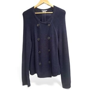 Anthropologie Navy Double-Breasted Button Front Cardigan | Cozy Soft Knit Size L